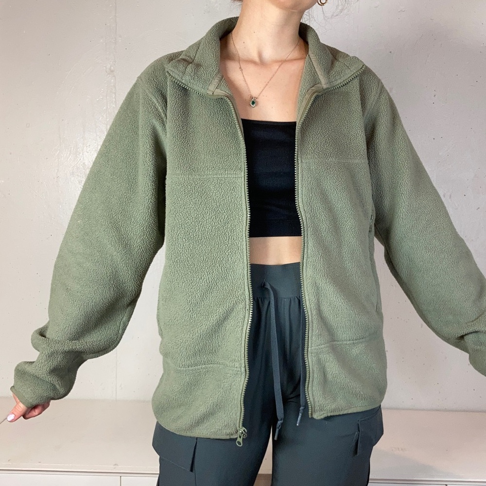 Army Green Land’s End Full Zip Sporty Fleece Jacket